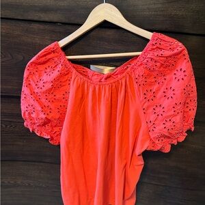 J. Crew Orange Puff Sleeve Blouse with Ruffled Smocked Details